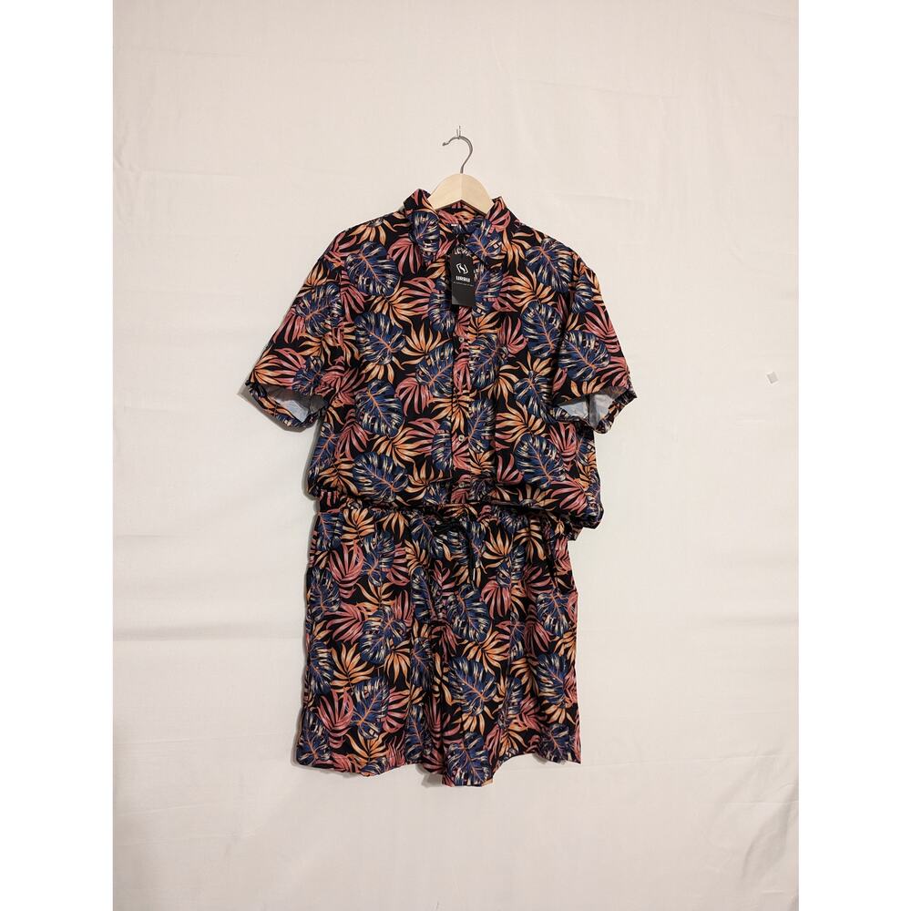 urru NWT 2 piece set collared button up shirt and shorts set mens extra large XL
